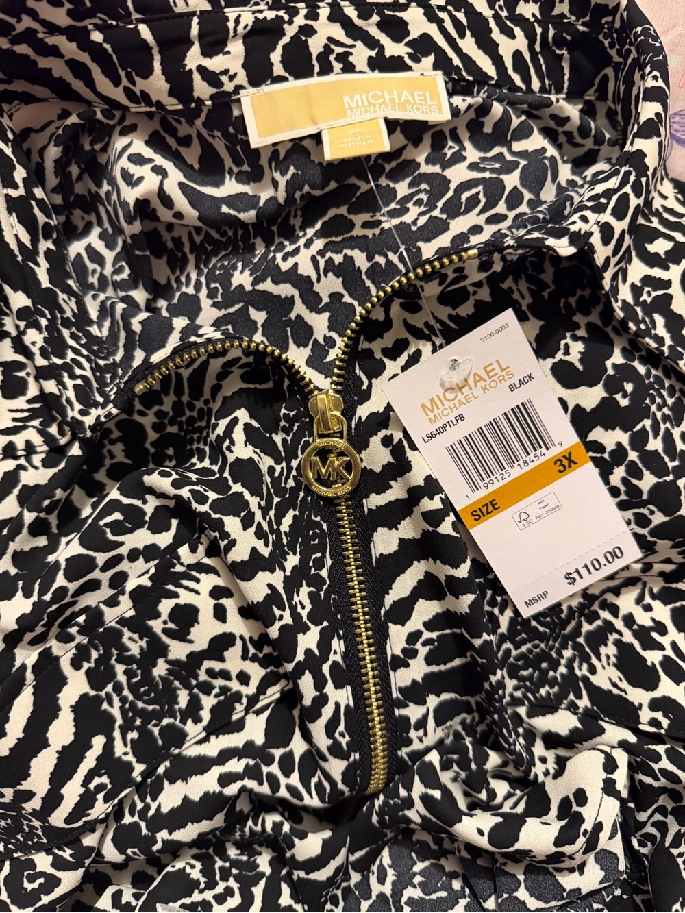 Michael Kors Black and White Animal Print Jacket with Gold Hardware - Picture 3 of 4